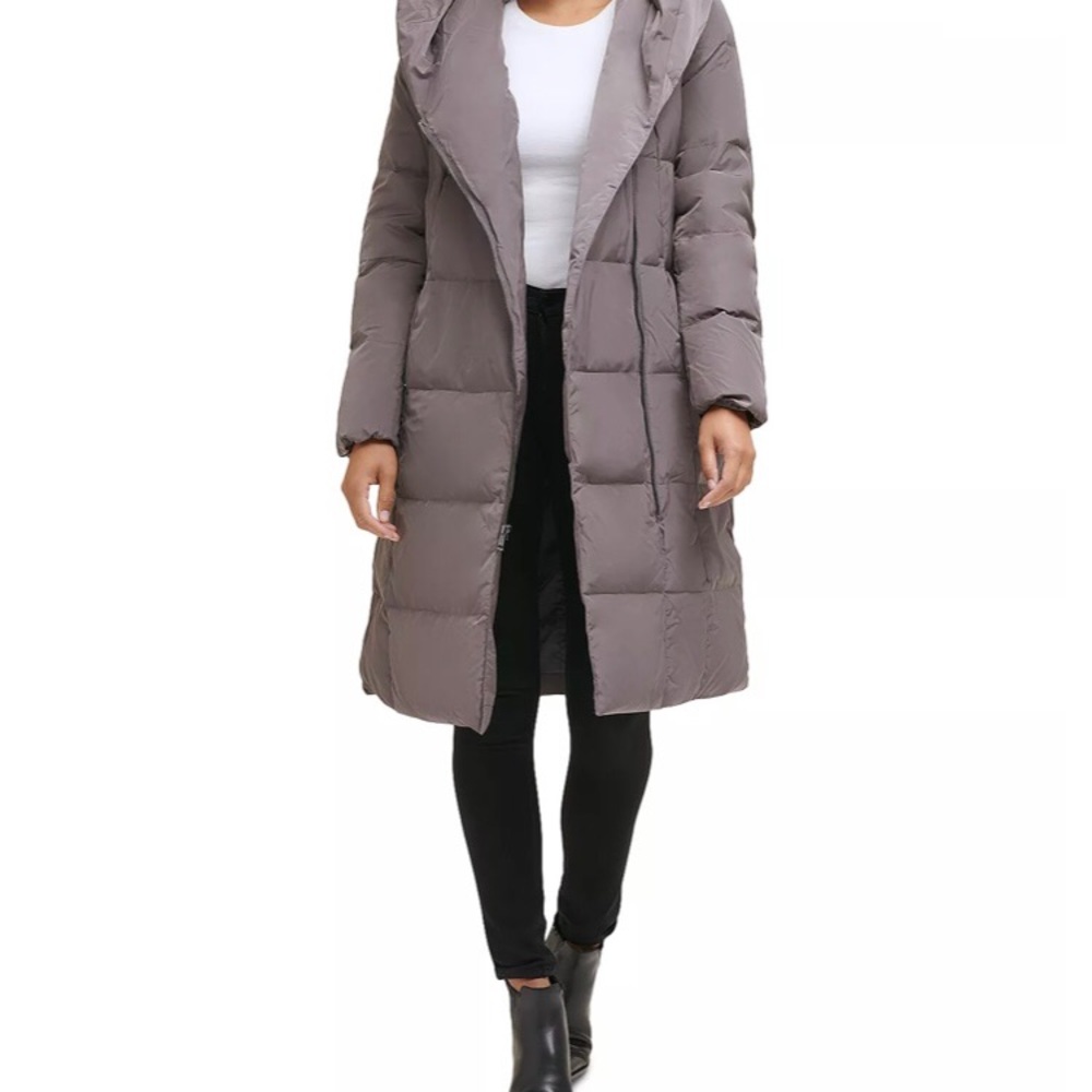 Cole Haan Asymmetrical Taffeta Zip Down Pillow Collar Coat